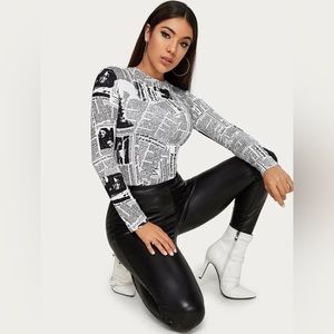 NEW NEVER WORN Newspaper Print Fitted Tee